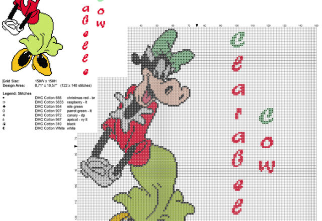 Clarabelle cow Disney Mickey Mouse cartoon character free cross stitch pattern big size 150 stitches