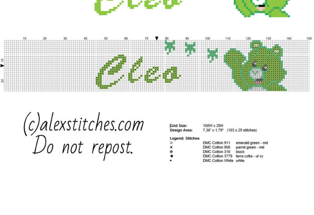 Cleo cross stitch female name in names with Good Luck Bear Care Bears character free download