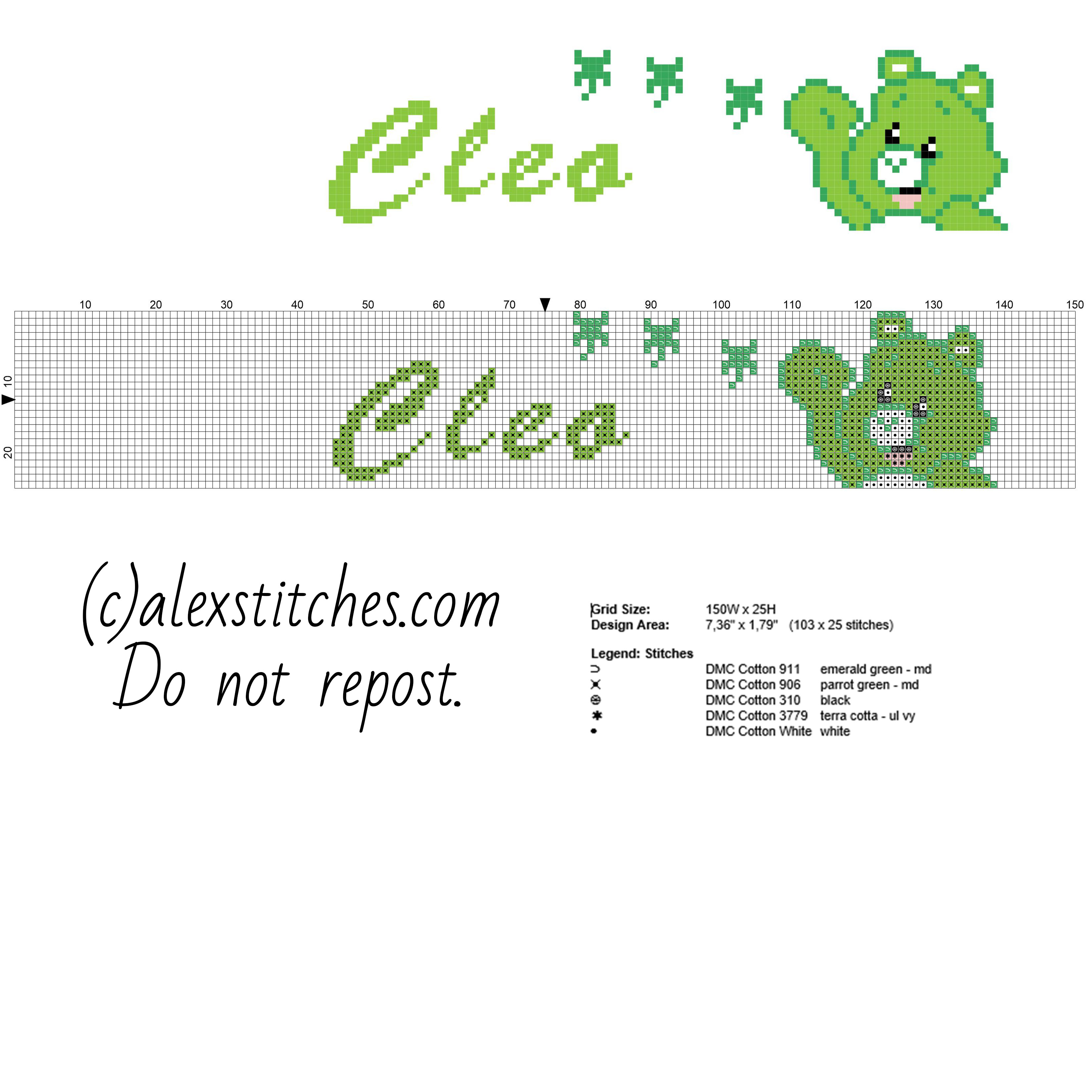 Cleo cross stitch female name in names with Good Luck Bear Care Bears character free download