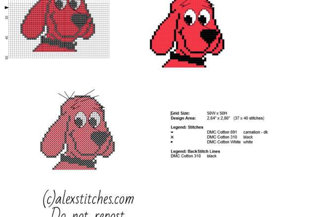 Clifford red big dog cartoon in forty stitches cross stitch bibs idea