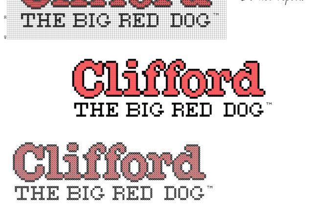 Clifford the big red dog cartoon logo free cross stitch pattern