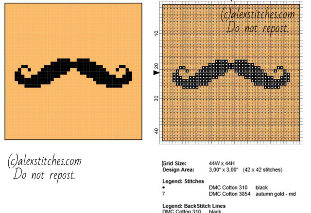 Coasters ideas mustaches on wood color free cross stitch pattern size 44 x 44