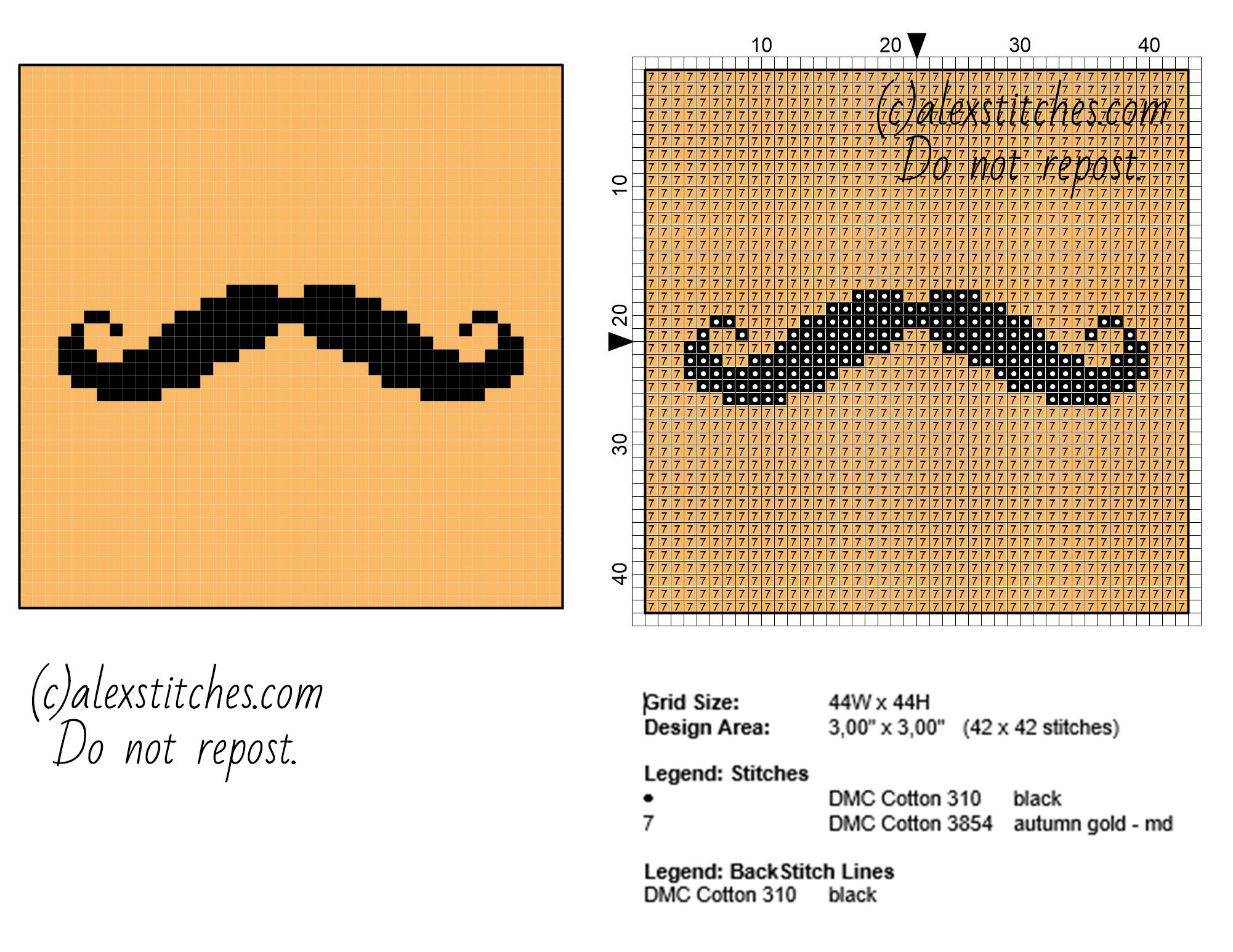 Coasters ideas mustaches on wood color free cross stitch pattern size 44 x 44