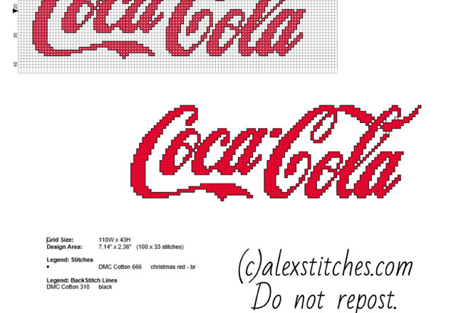 Coca Cola logo free cross stitch pattern download