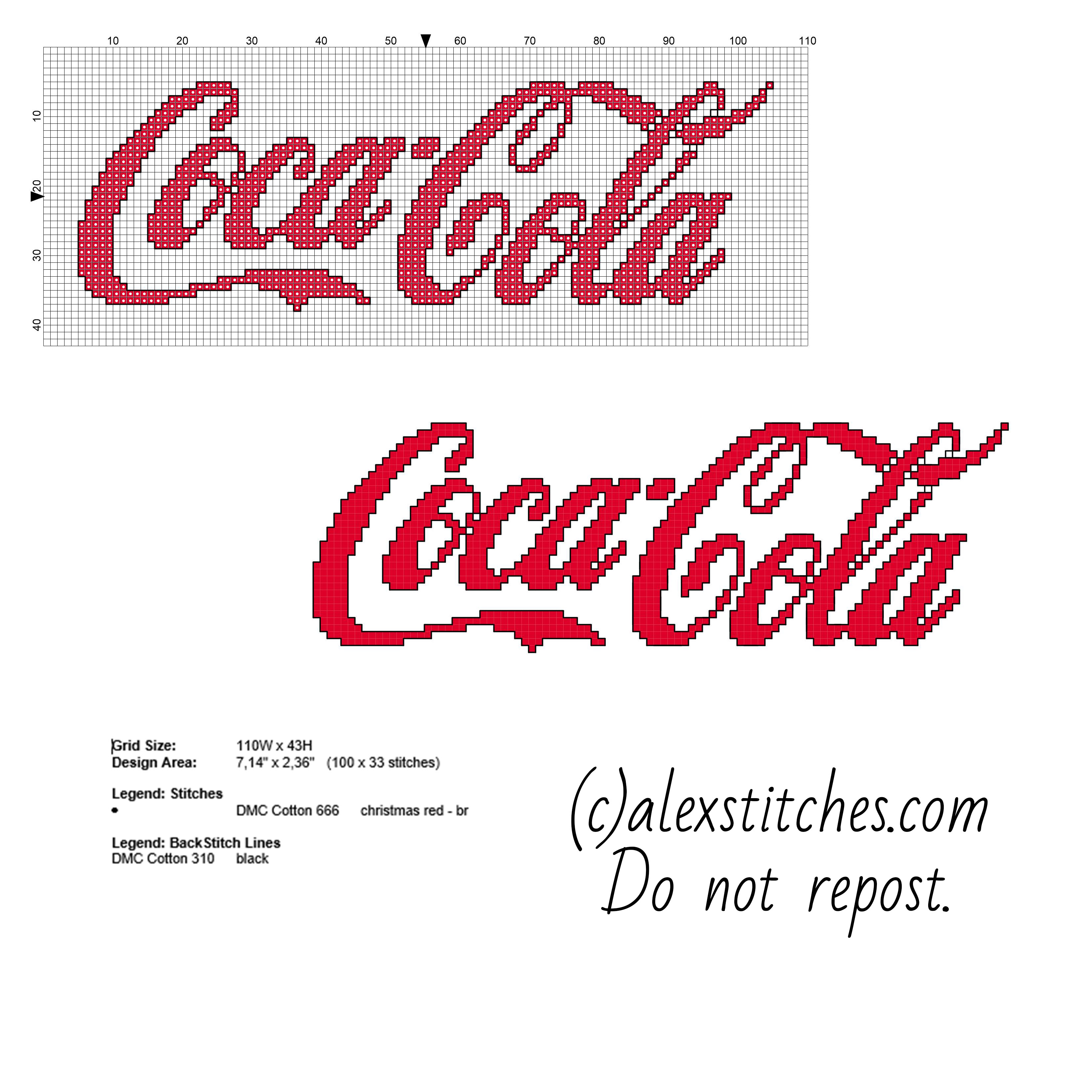 Coca Cola logo free cross stitch pattern download