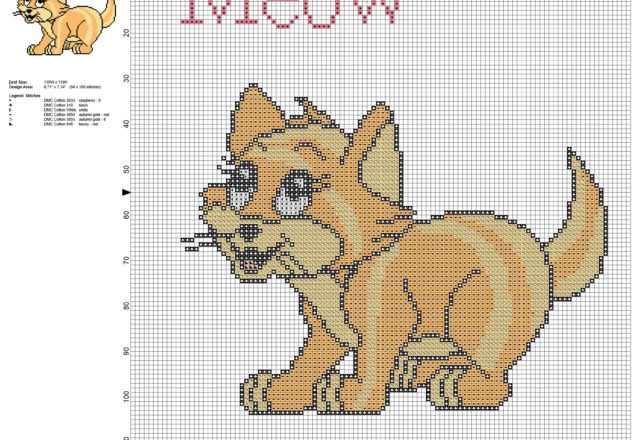 Colored light and dark brown cat animal for babies free cross stitch pattern