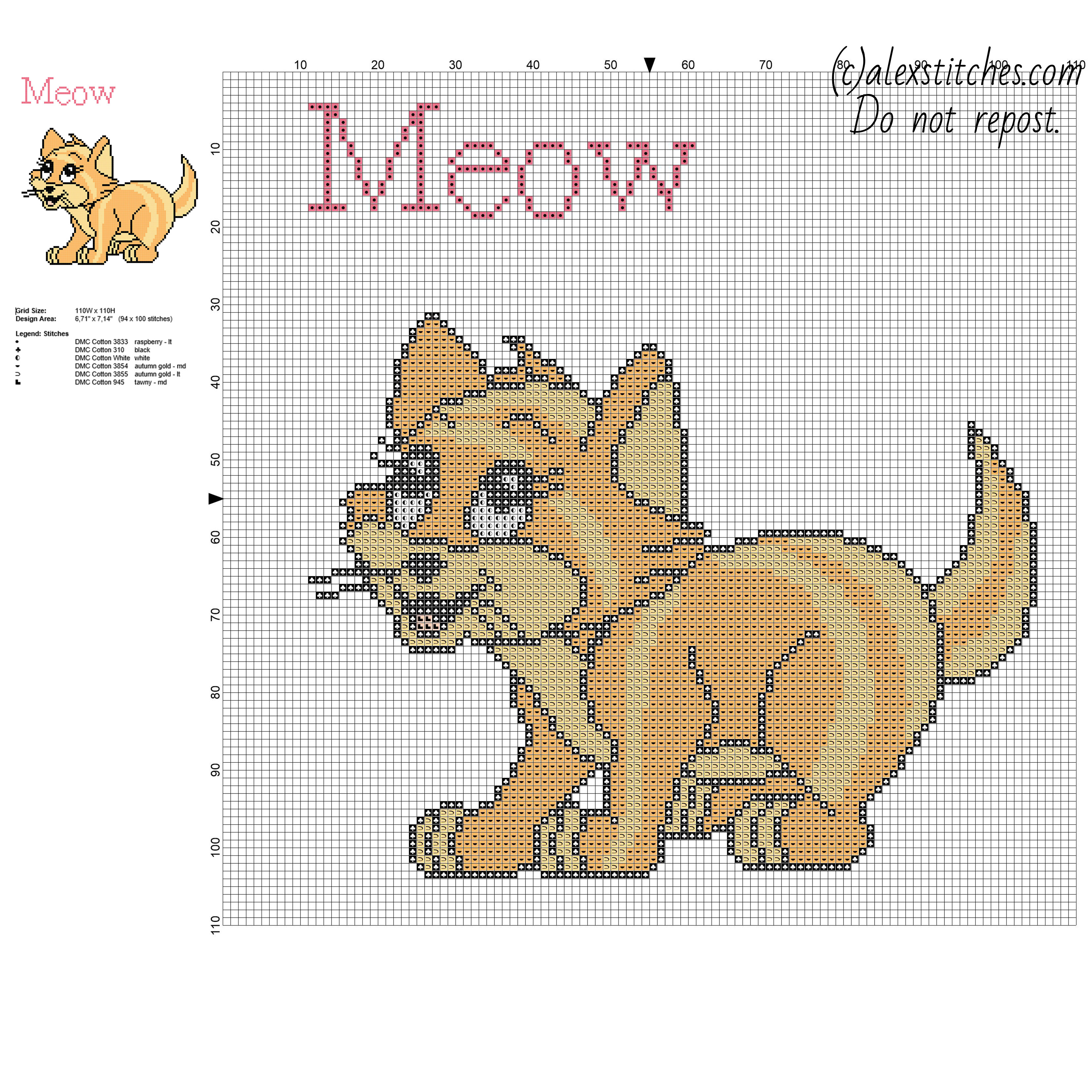 Colored light and dark brown cat animal for babies free cross stitch pattern
