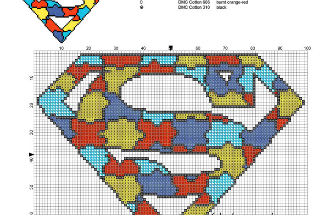 Colored puzzle Superman superhero logo free cross stitch pattern home pillow idea