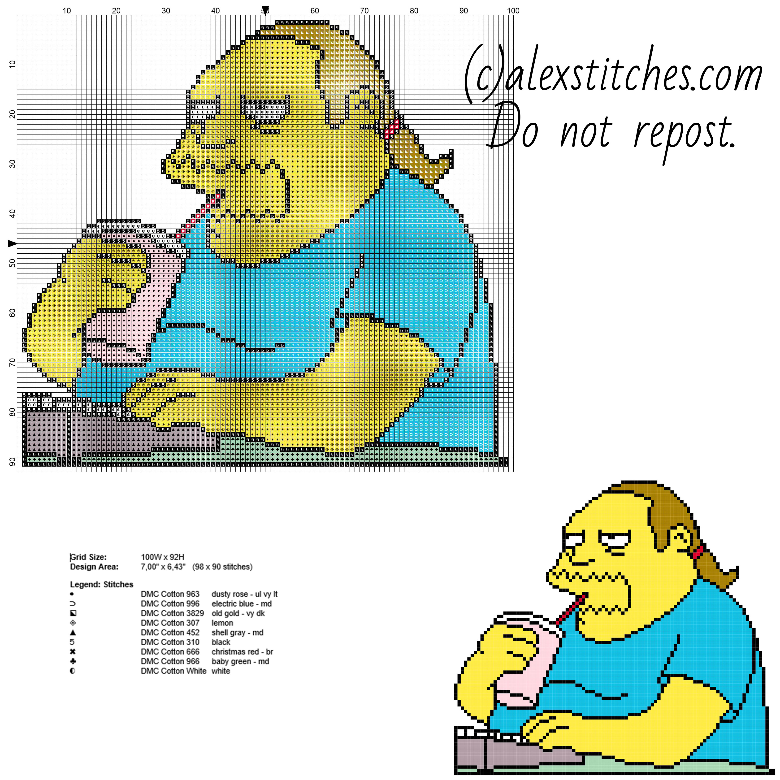 Comic Book Guy The Simpsons cartoon character free cross stitch pattern