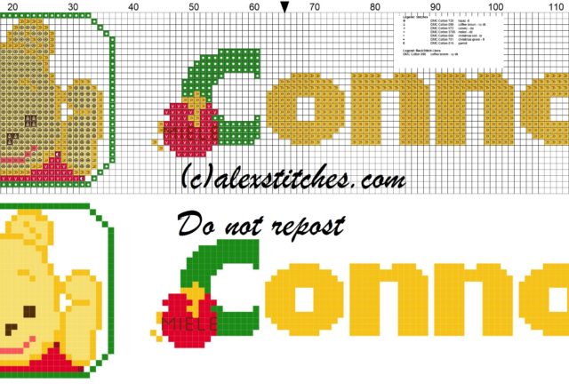 Connor name with Baby winnie the pooh free cross stitches pattern