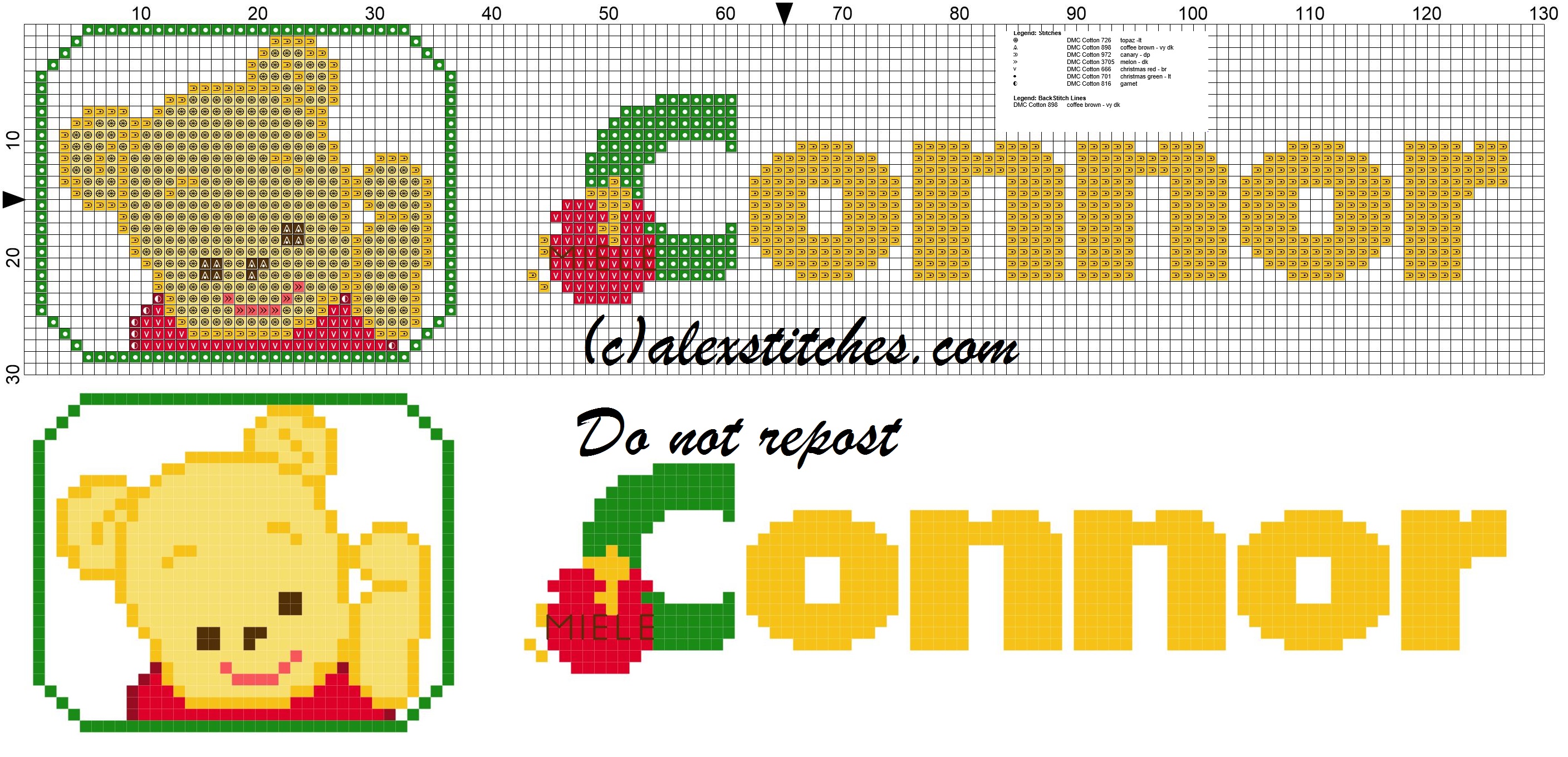 Connor name with Baby winnie the pooh free cross stitches pattern
