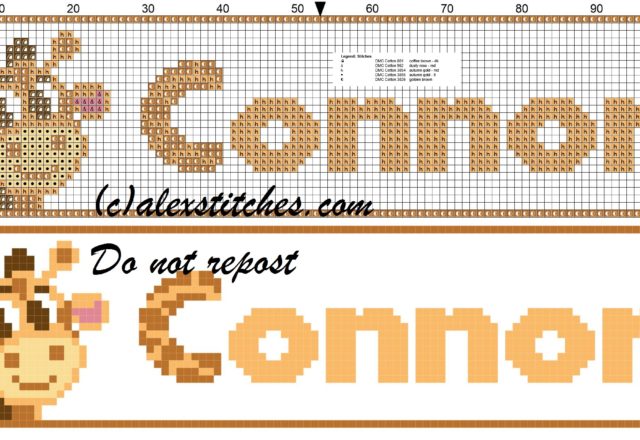 Connor name with giraffe cross stitch pattern