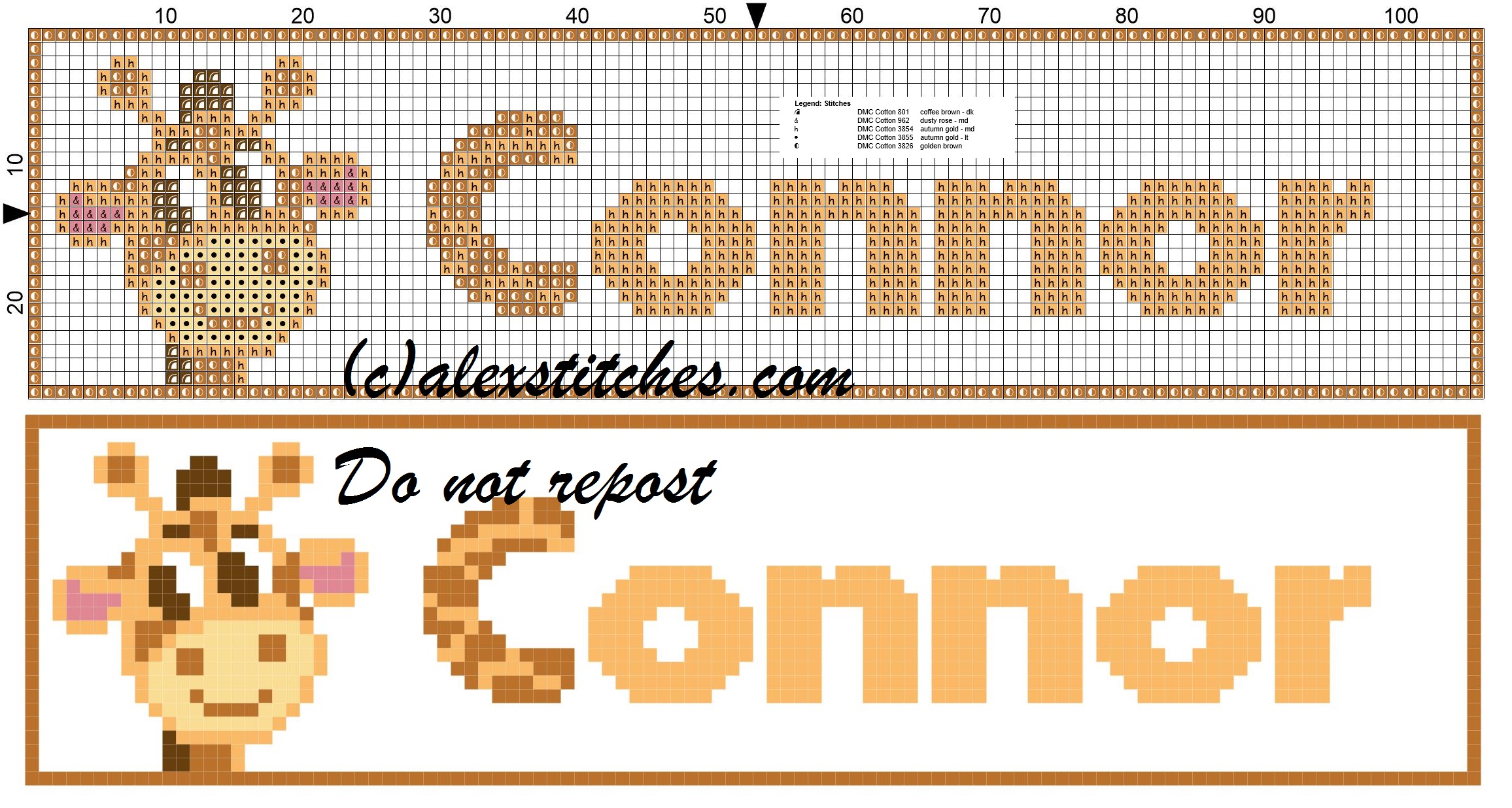 Connor name with giraffe cross stitch pattern