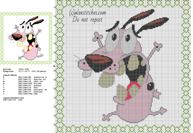 Courage the Cowardly Dog cross stitch pattern children pillow