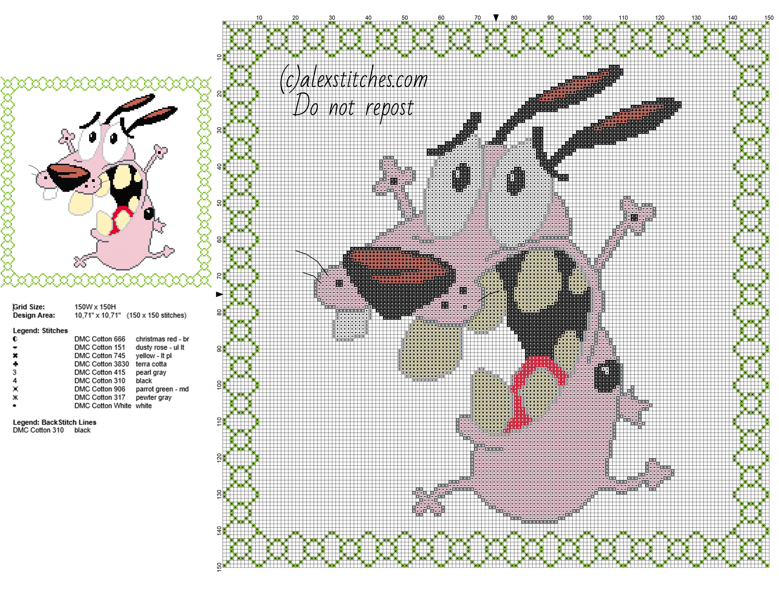 Courage the Cowardly Dog cross stitch pattern children pillow