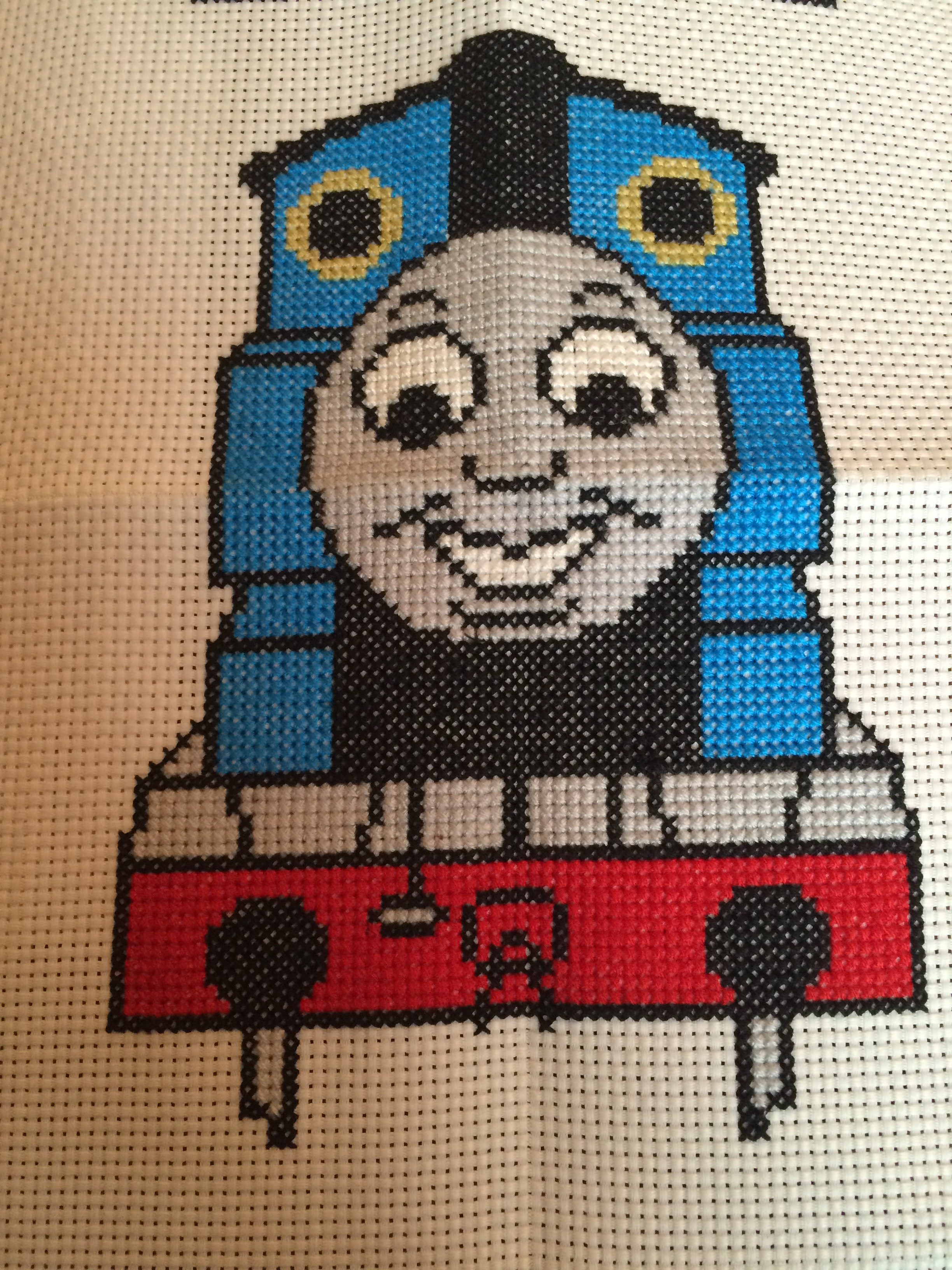 Cross stitch Thomas Train final work photo author Tara Easterbrook