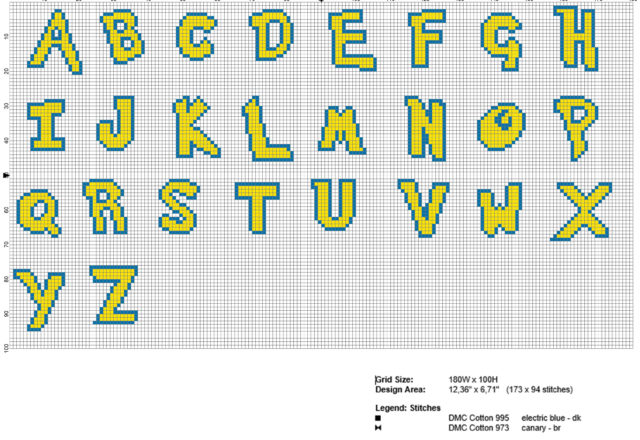 Cross stitch alphabet Pokemon font uppercase letters free cross stitch pattern made with PcStitch software