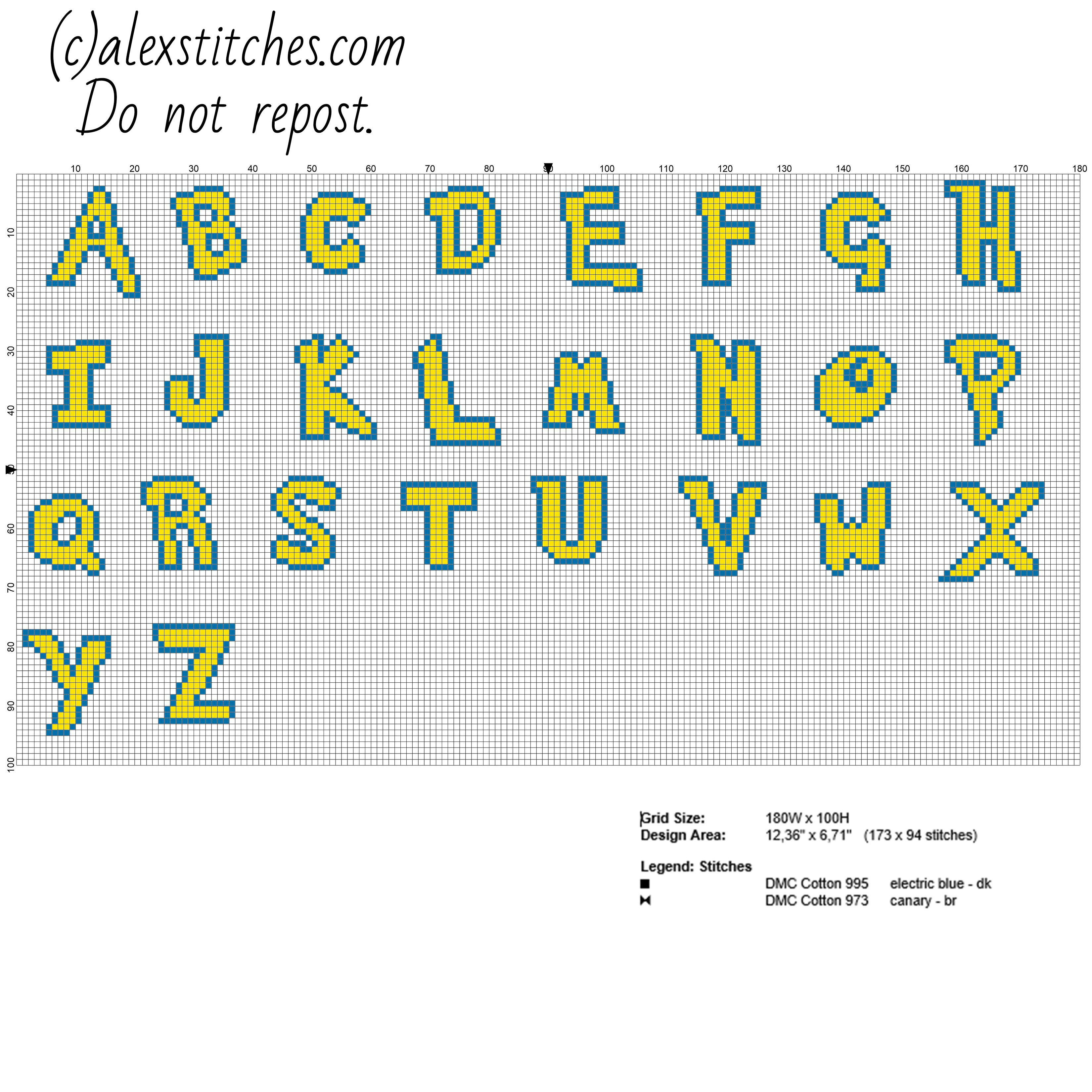 Cross stitch alphabet Pokemon font uppercase letters free cross stitch pattern made with PcStitch software