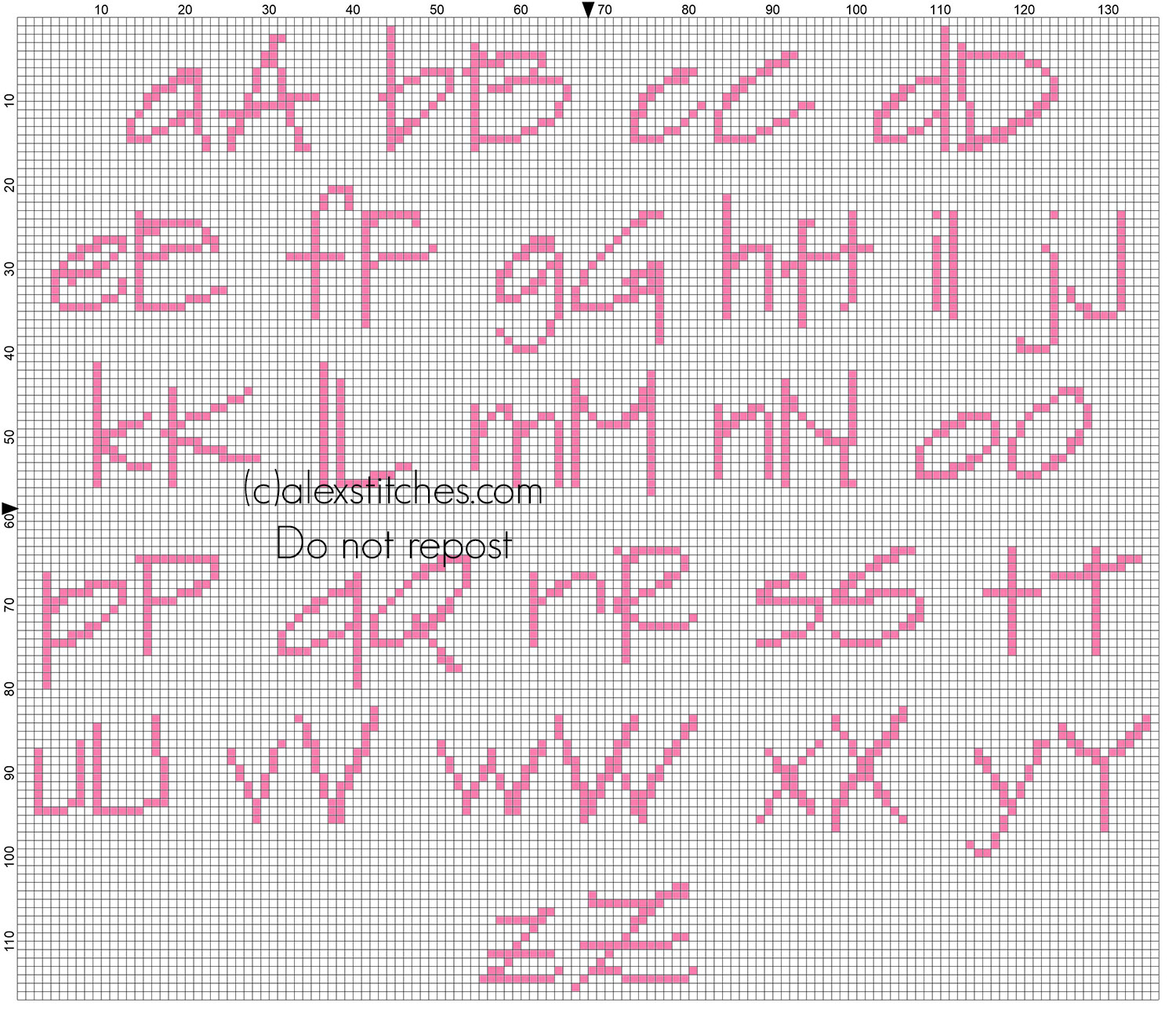 Cross stitch alphabet for female babies SketchFlow Print size 20 color DMC 3806