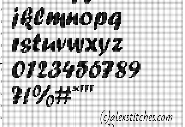 Cross stitch alphabet forte font lowercase letters numbers and special characters