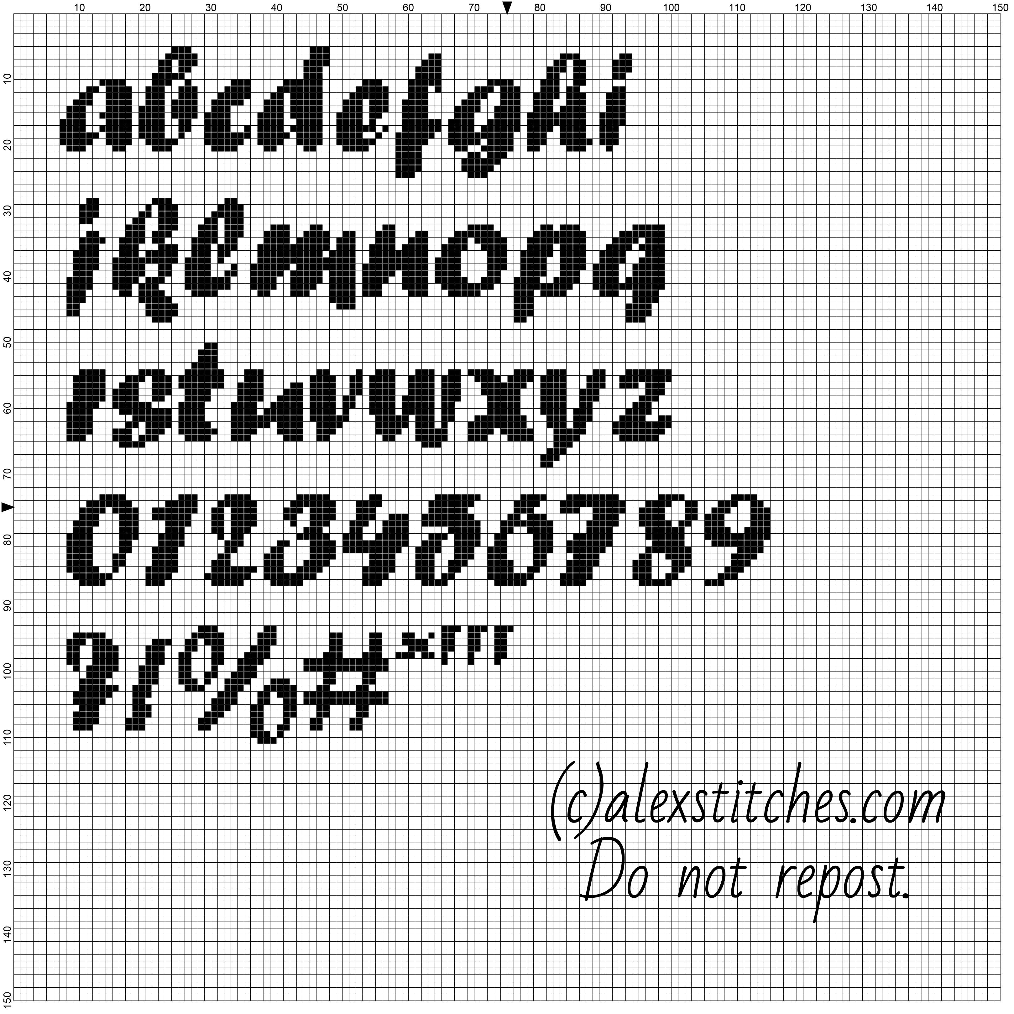 Cross stitch alphabet forte font lowercase letters numbers and special characters