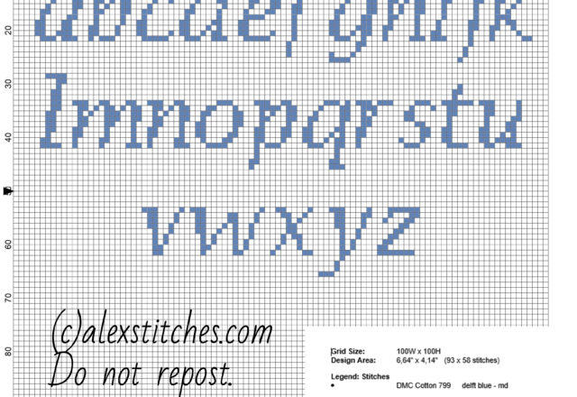 Cross stitch alphabet lowercase letters for names with cat Tom made with PcStitch