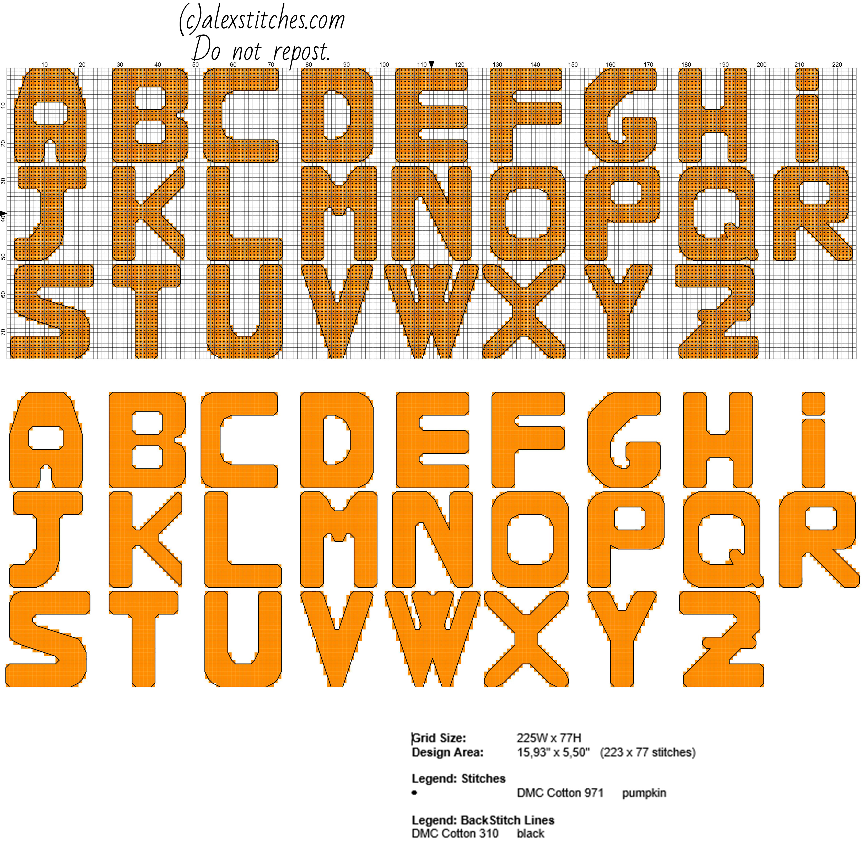 Cross stitch alphabet orange color big letters free download