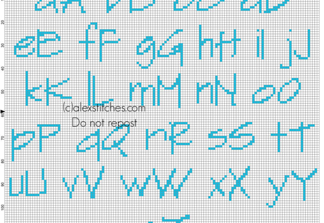 Cross stitch baby light blue alphabet SketchFlow Print size 20 color DMC 996