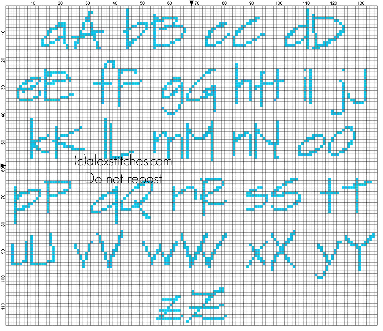 Cross stitch baby light blue alphabet SketchFlow Print size 20 color DMC 996