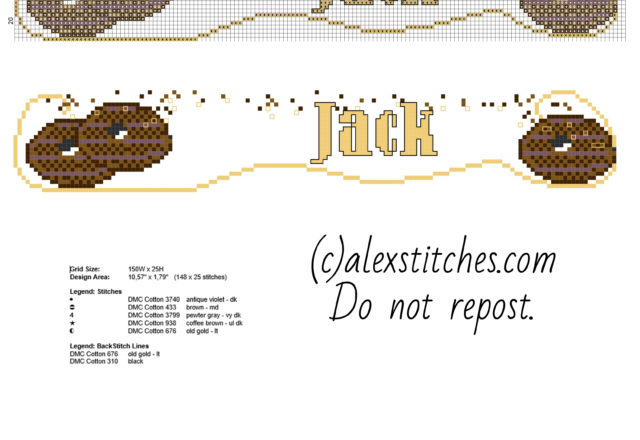 Cross stitch baby male name Jack with three chocolate biscuits free download
