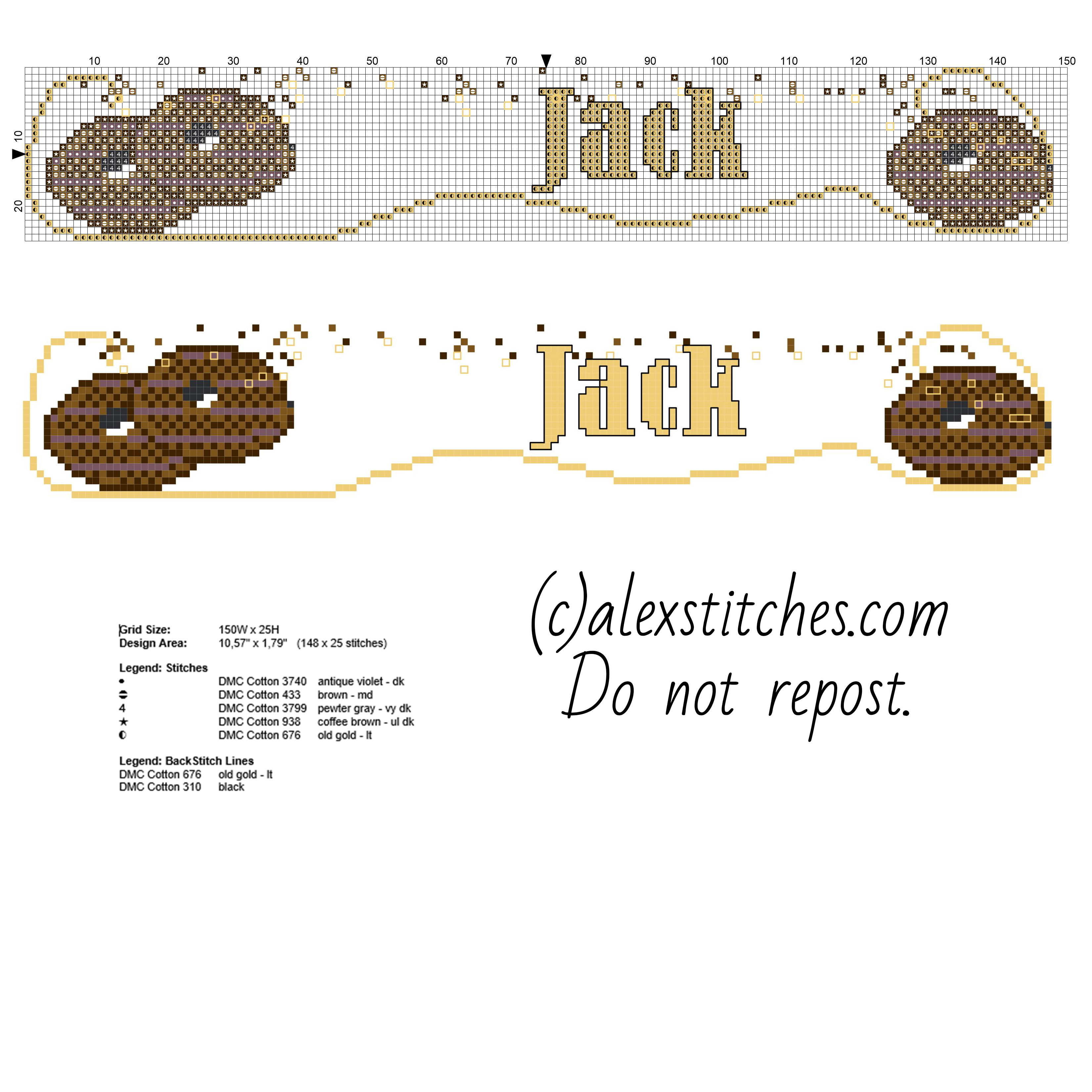 Cross stitch baby male name Jack with three chocolate biscuits free download