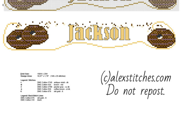 Cross stitch baby male name Jackson with chocolate biscuits free pcstitch download