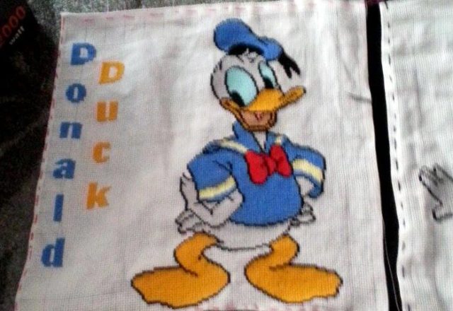 Cross stitch big Donald Duck work photo author facebook user Vera Vera Valeria