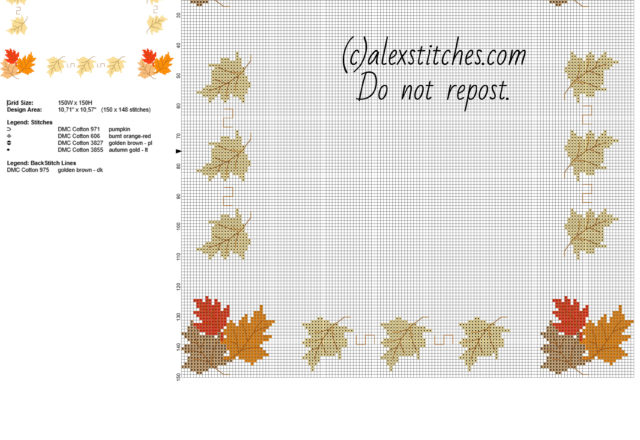 Cross stitch border with autumn leaves width about 30 stitches free pattern download