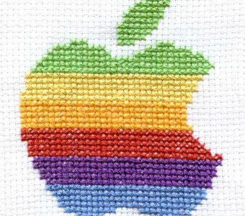 Cross stitch coaster with colorful Apple by Facebook Fan Timea Cseke