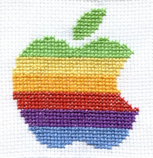 Cross stitch coaster with colorful Apple by Facebook Fan Timea Cseke