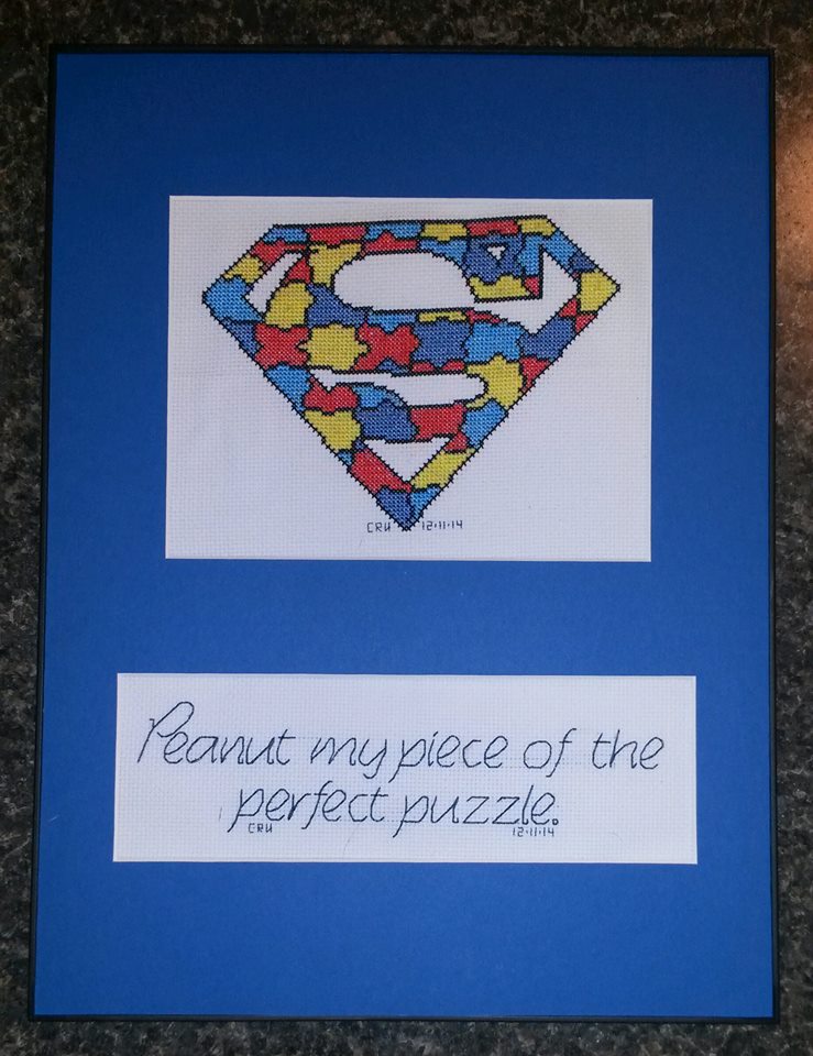 Cross stitch colored puzzle Superman logo work photo author facebook user Carrie Renae Uetz 2