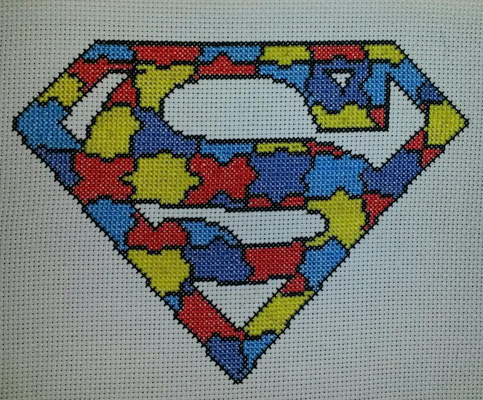 Cross stitch colored puzzle Superman logo work photo author facebook user Carrie Renae Uetz