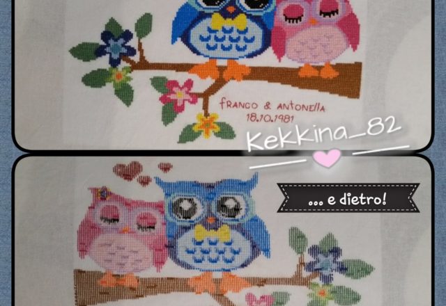 Cross stitch cute owls in love work photo by Facebook Fan Francesca Kekkina Pillonca (1)