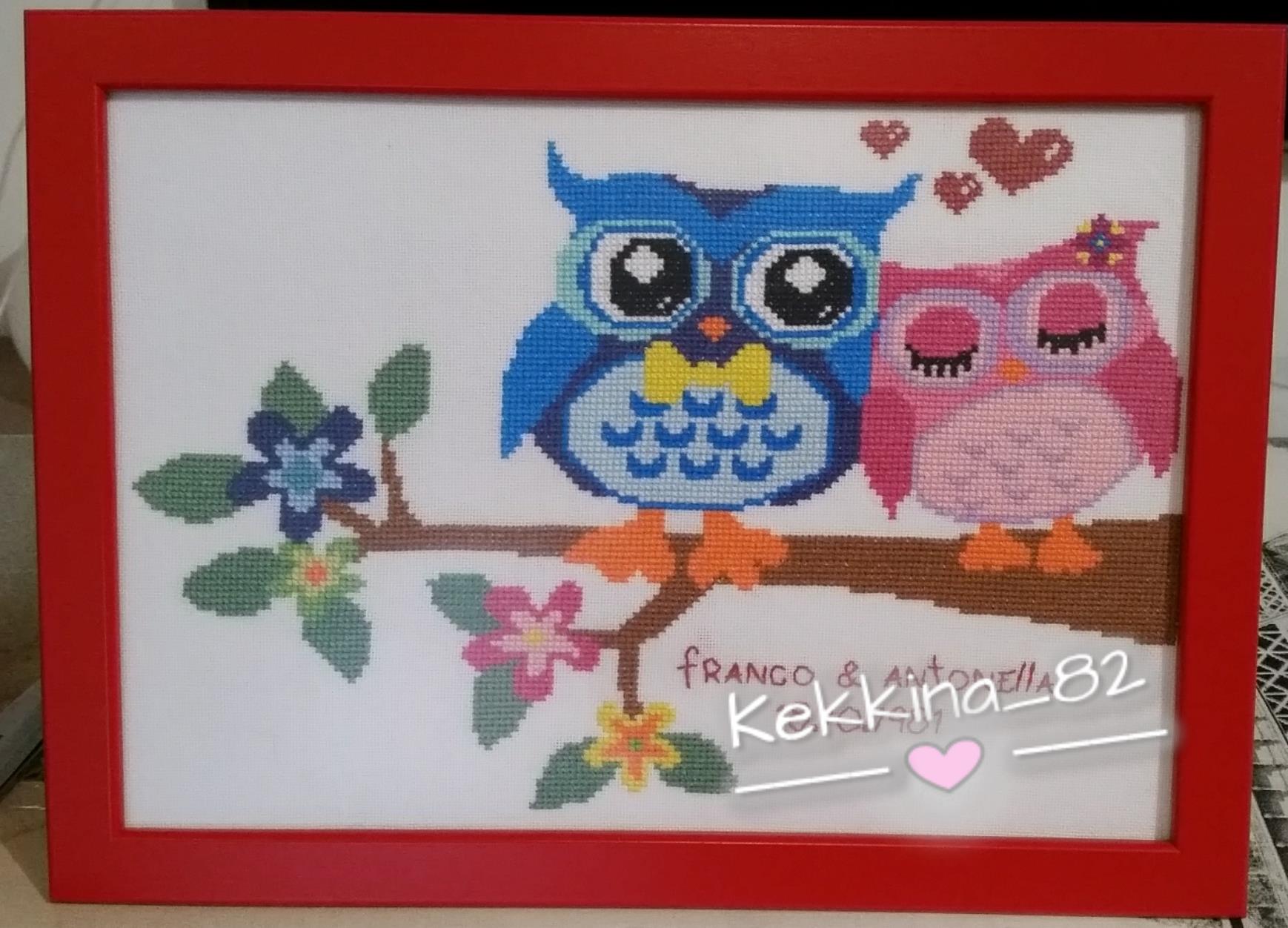 Cross stitch cute owls in love work photo by Facebook Fan Francesca Kekkina Pillonca (2)