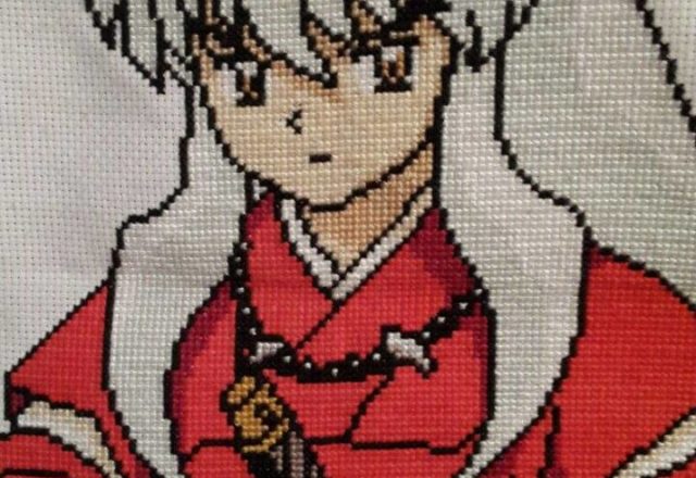 Cross stitch finished work photo Inuyasha author Facebook Fan Martina Sangster