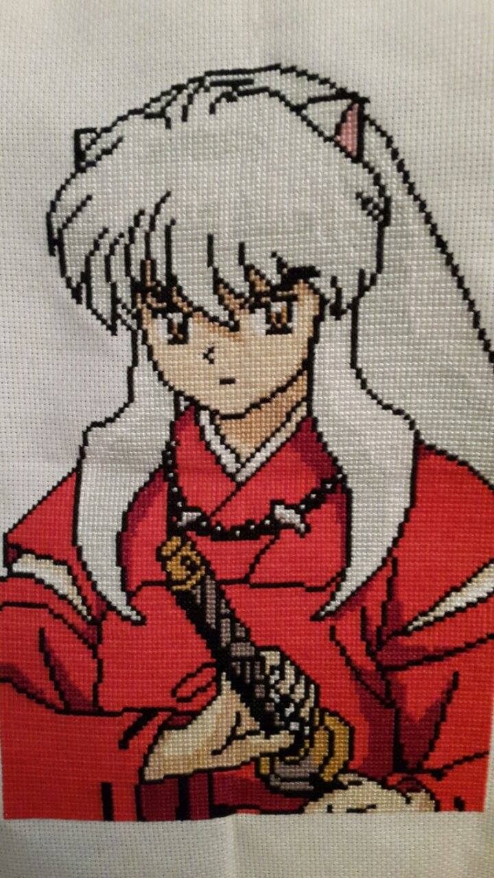 Cross stitch finished work photo Inuyasha author Facebook Fan Martina Sangster