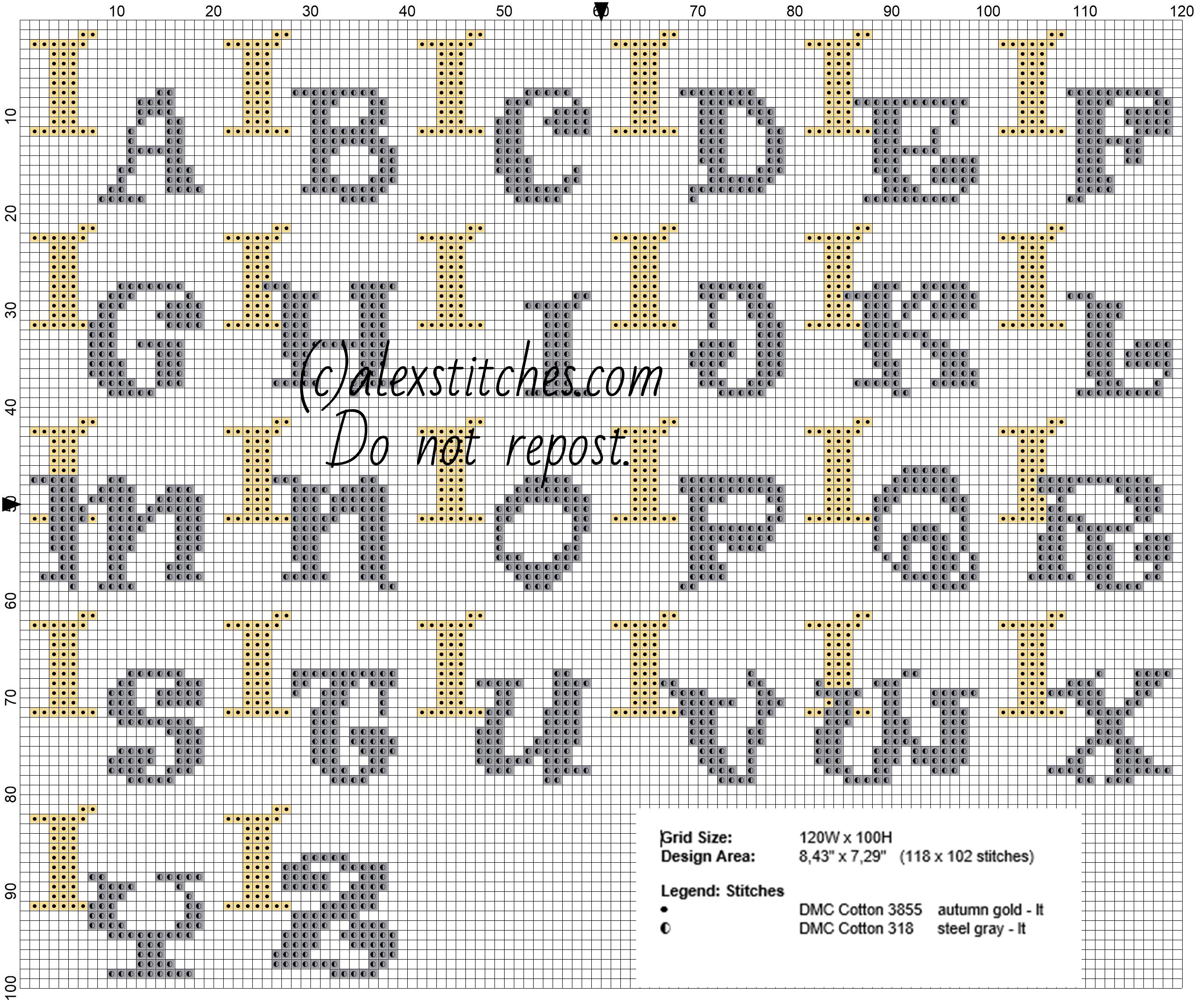 Cross stitch initials gold and silver letters I about 20 x 20 stitches size free pattern download