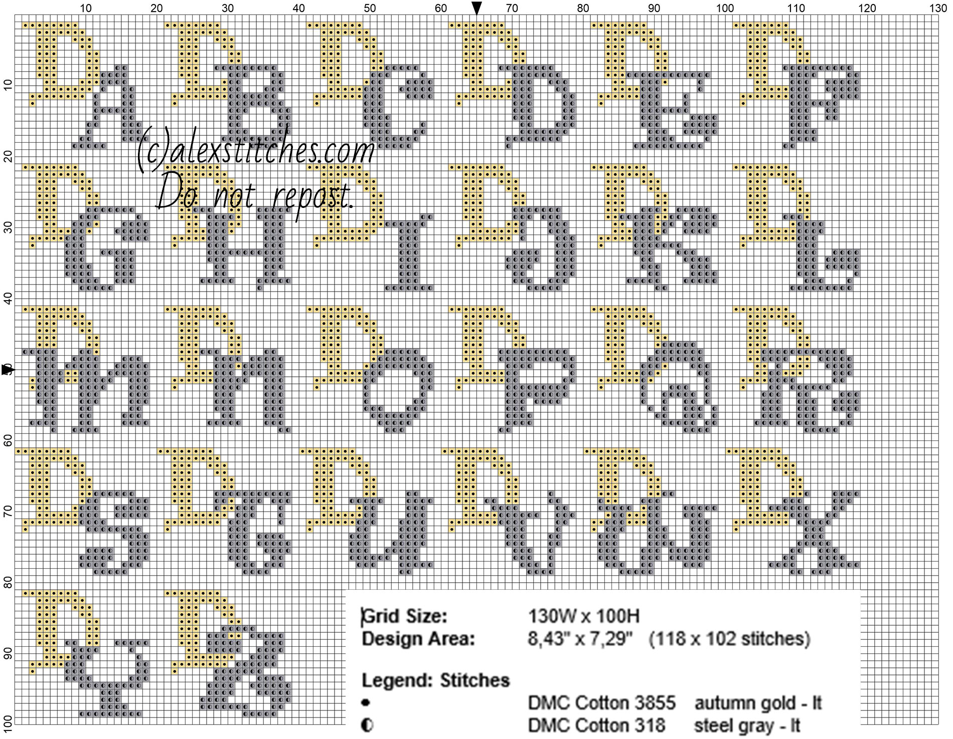 Cross stitch initials letters with letter D gold and silver colors size about 20 stitches