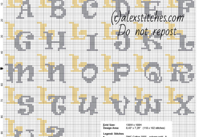 Cross stitch initials letters with letter L gold and silver colors free download