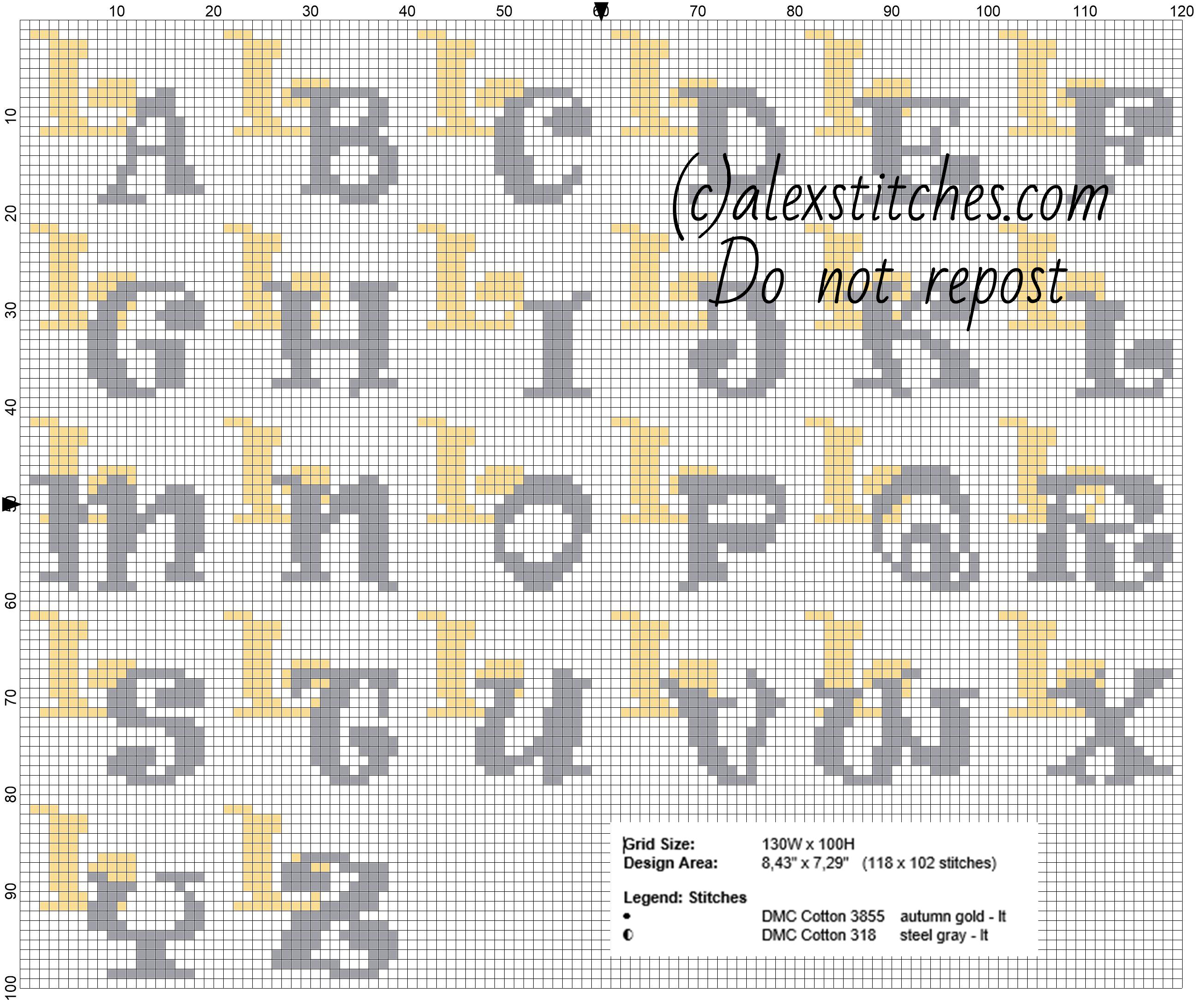 Cross stitch initials letters with letter L gold and silver colors free download