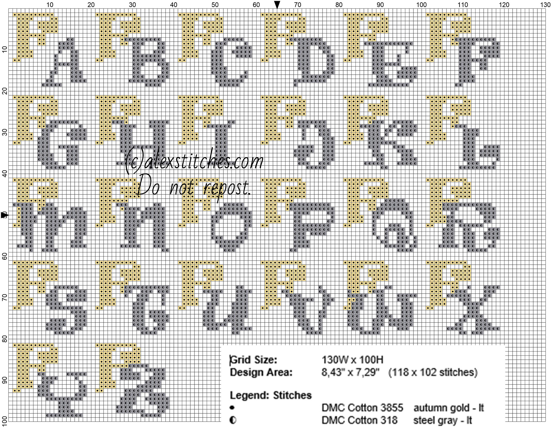 Cross stitch initials with letter F gold and silver colors free download