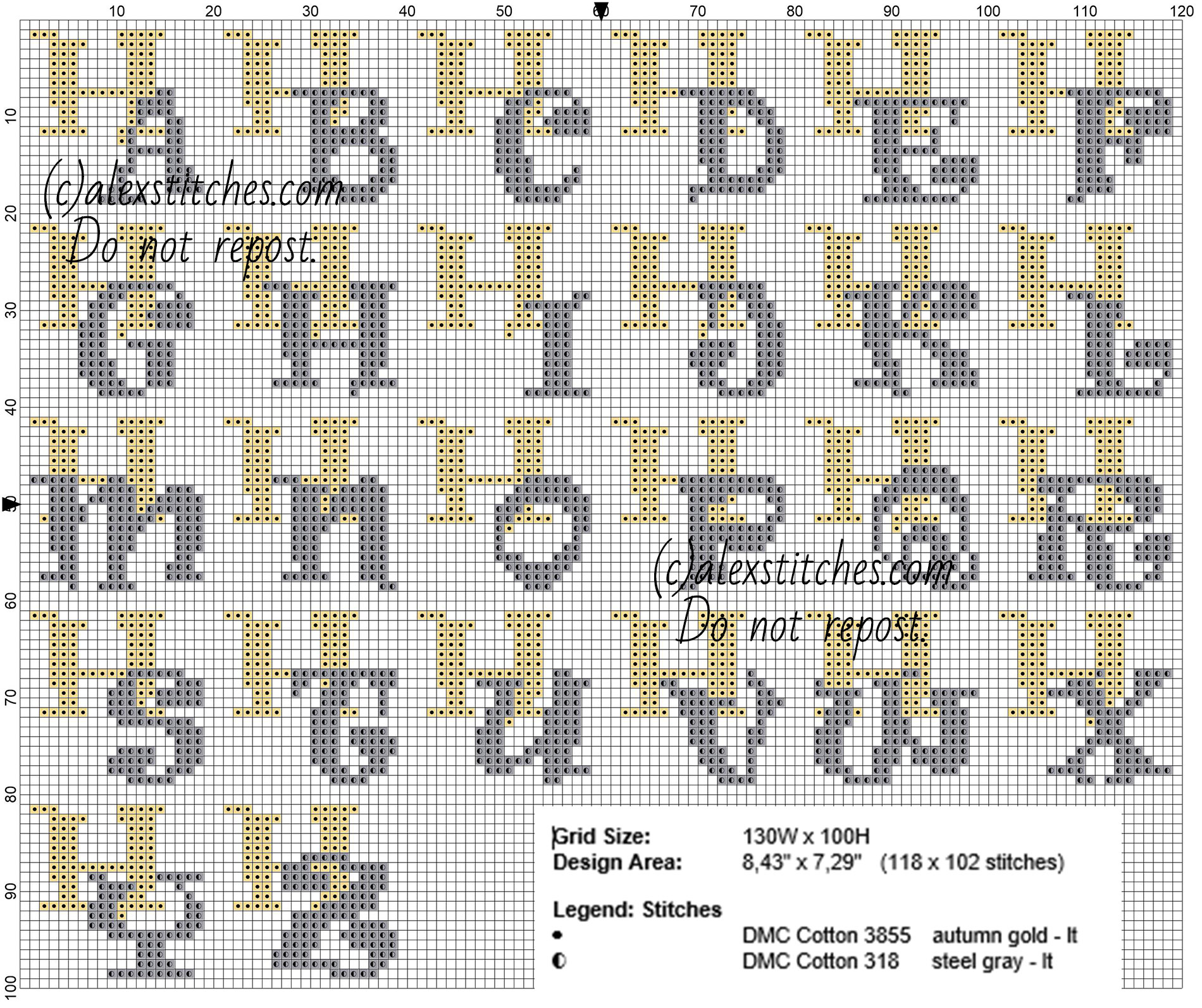 Cross stitch initials with letter H gold and silver colors free pattern download size 20 stitches