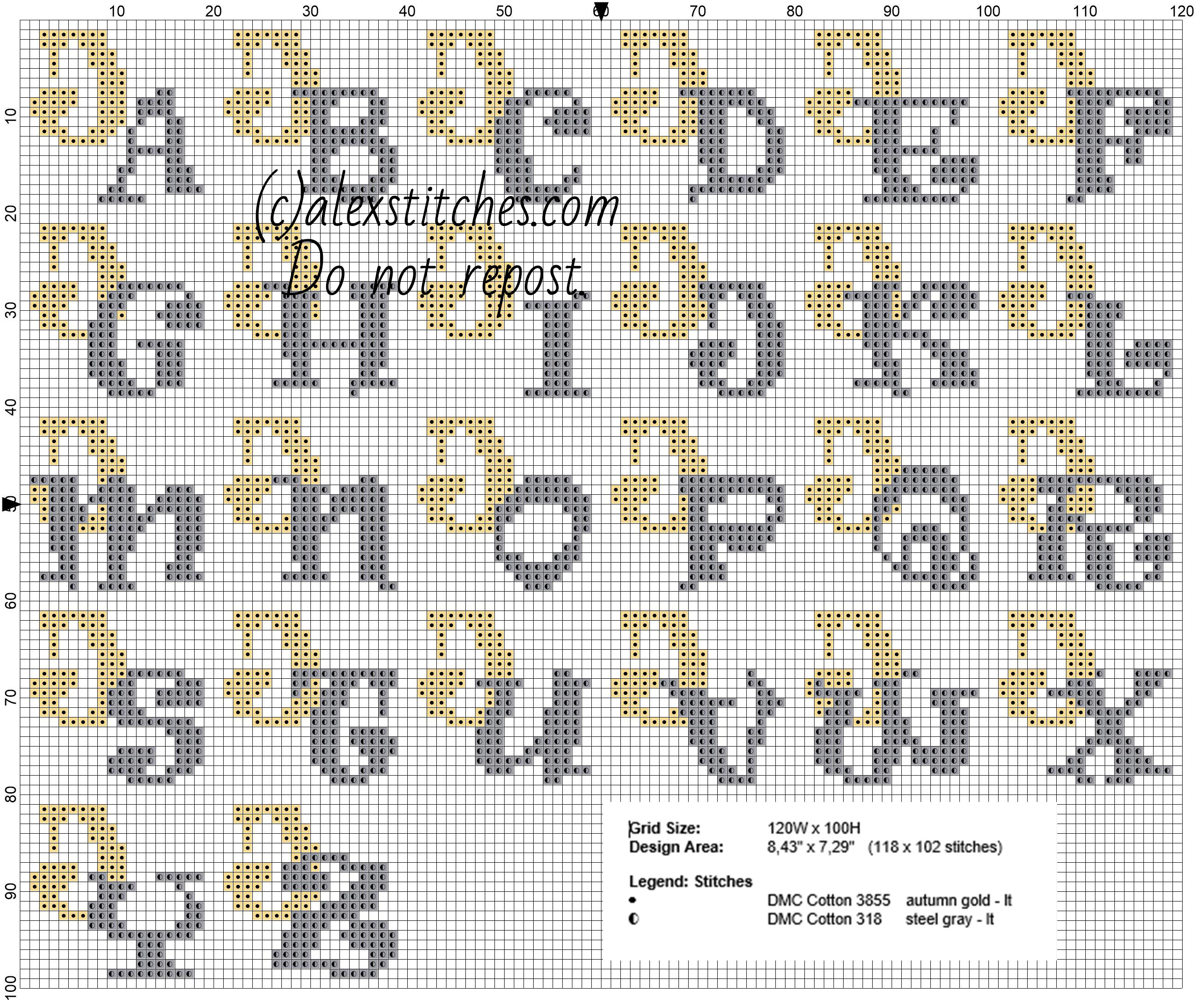 Cross stitch initials with letter J gold and silver color free pattern download