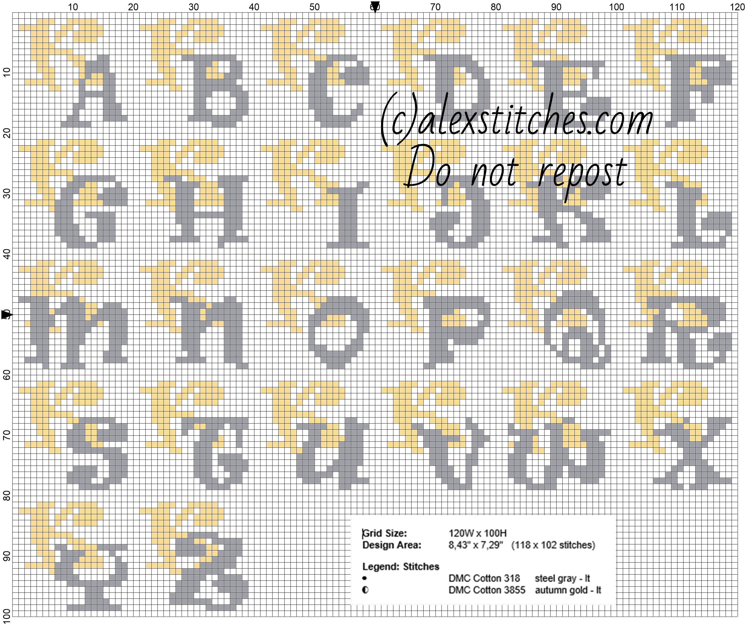 Cross stitch letters initials gold and silver colors with letter K free download